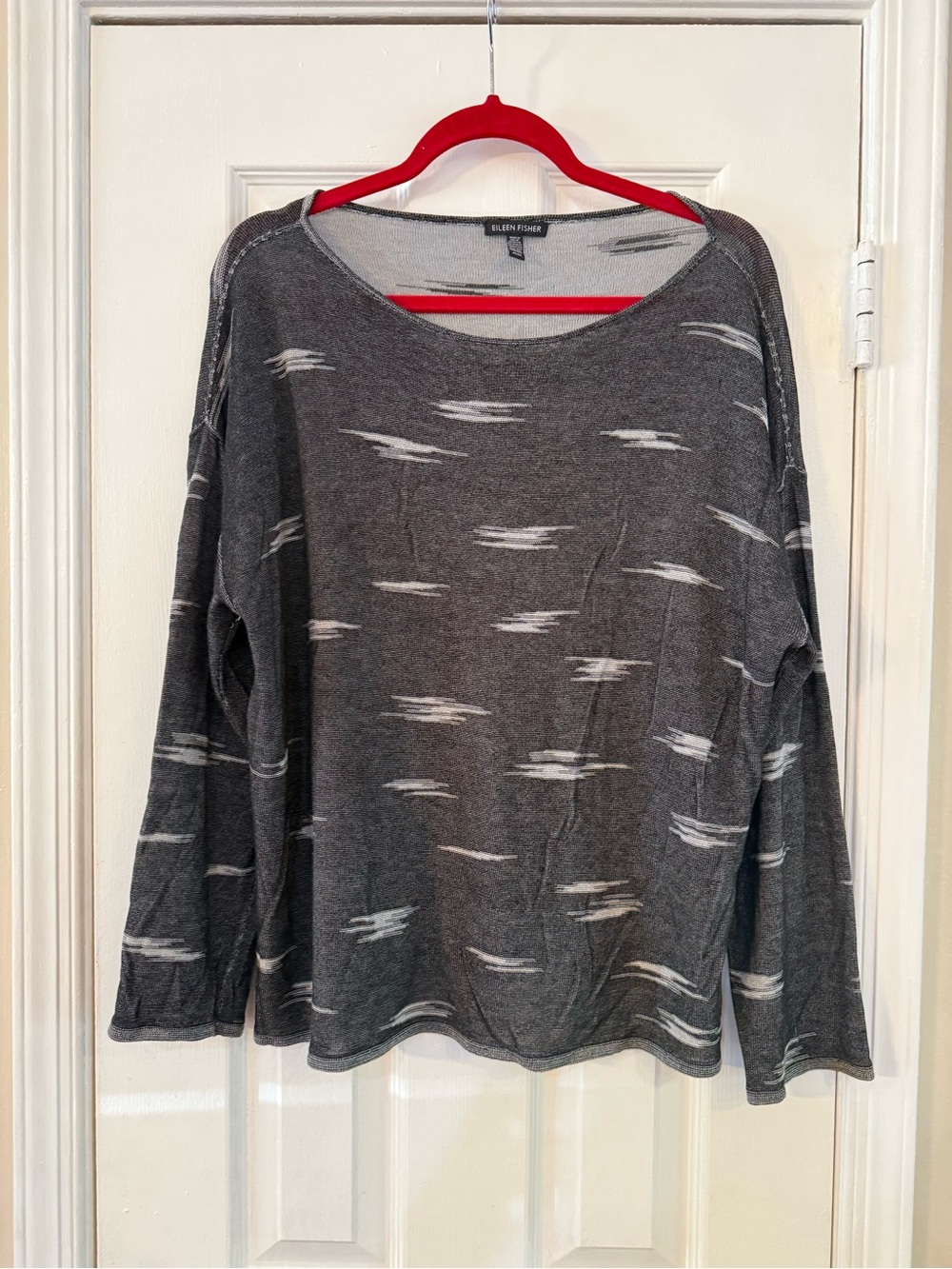 Eileen Fisher Charcoal Gray  Patterned Lightweight Top